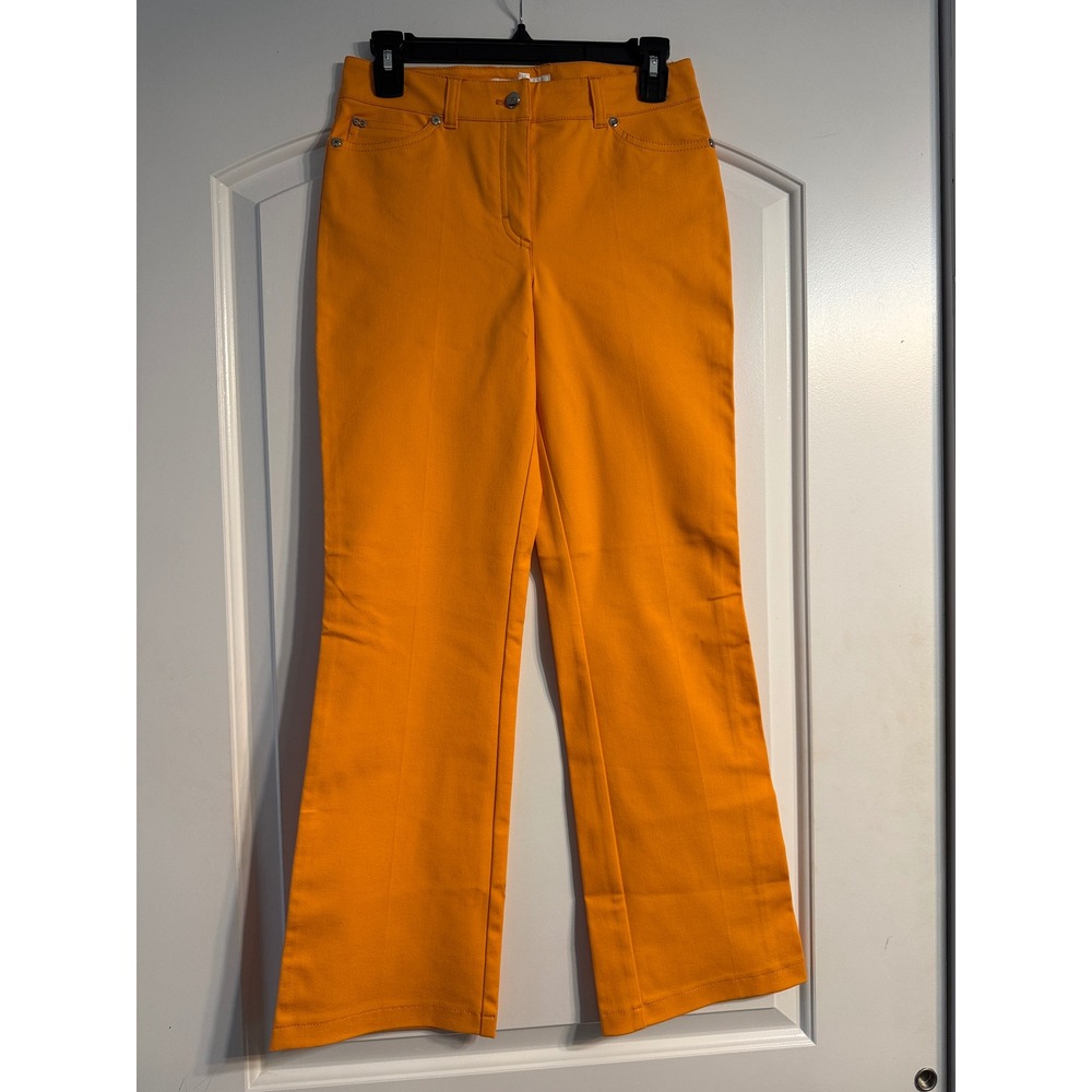 Escada Straight Leg Pants 34 Orange NWT Cotton Blend Heart Patch Designer Chic